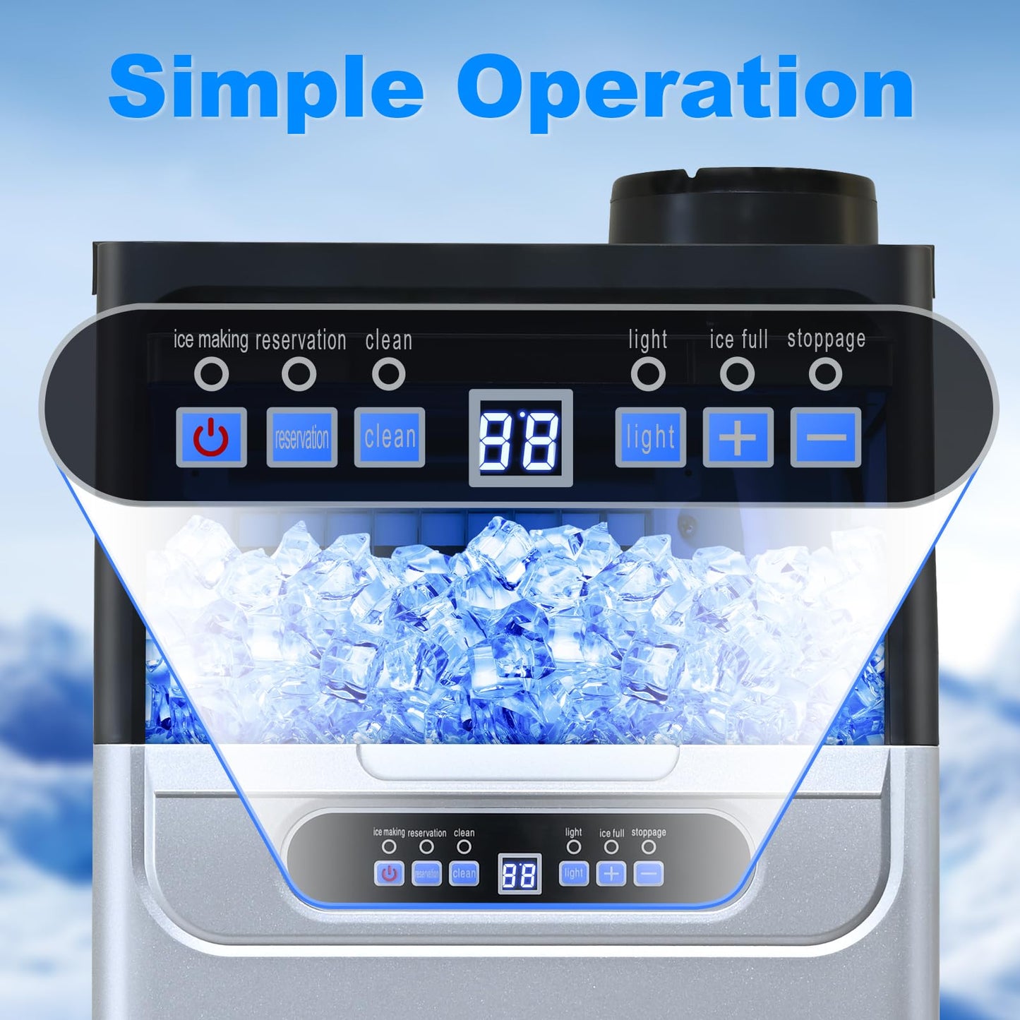 Amzgachfktch Commercial Ice Maker, 100lbs/24H Ice Maker Machine, 2 Water Inlet Modes, Ice Machine with 22lbs Storage, Auto Self-Cleaning, Under Counter/Freestanding Ice Maker for Home/Office/Shop/Bar