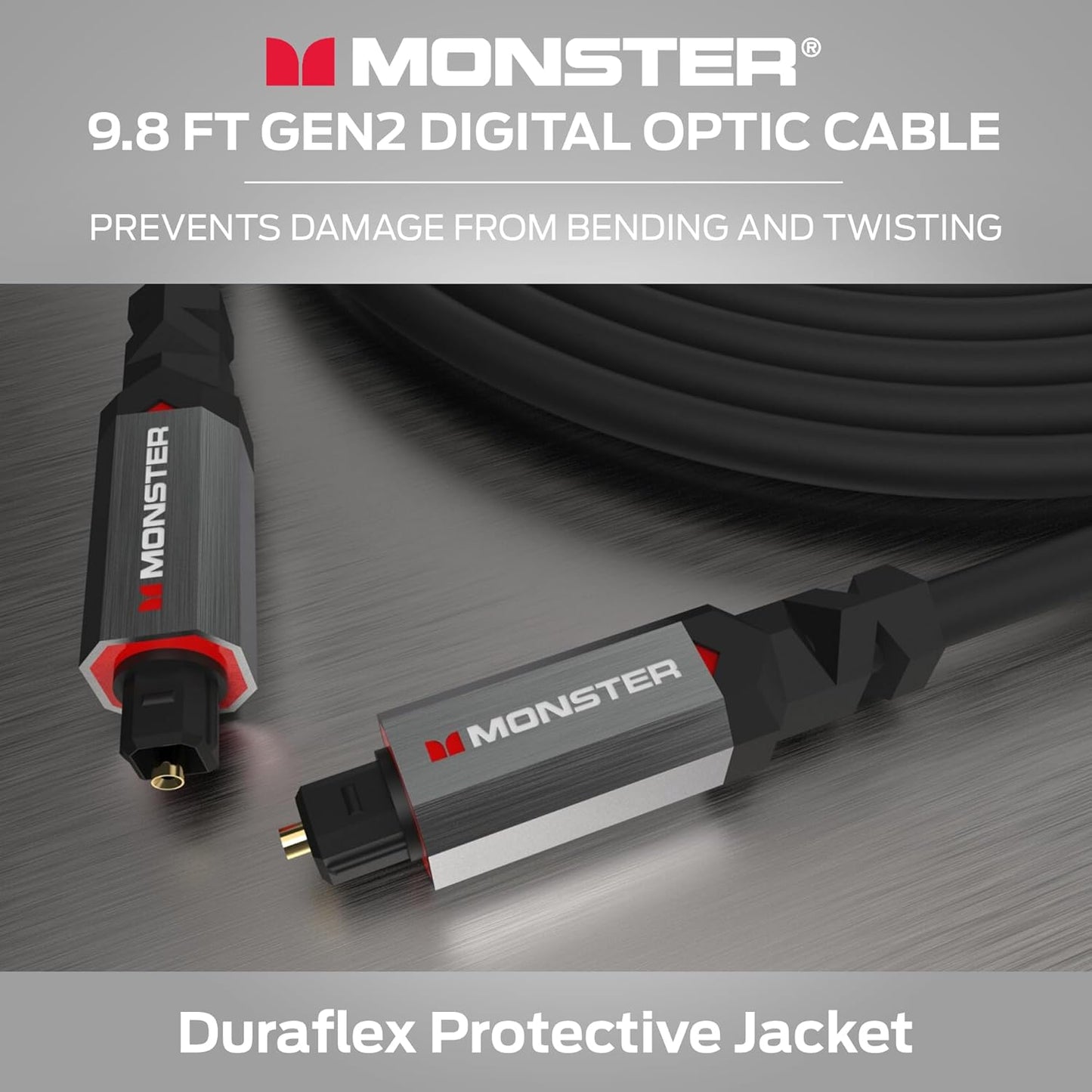 Gen2 9.8ft Monster Essentials Digital Optical Toslink Cable, Sound Bar Optical Audio Cable with Gold Connectors