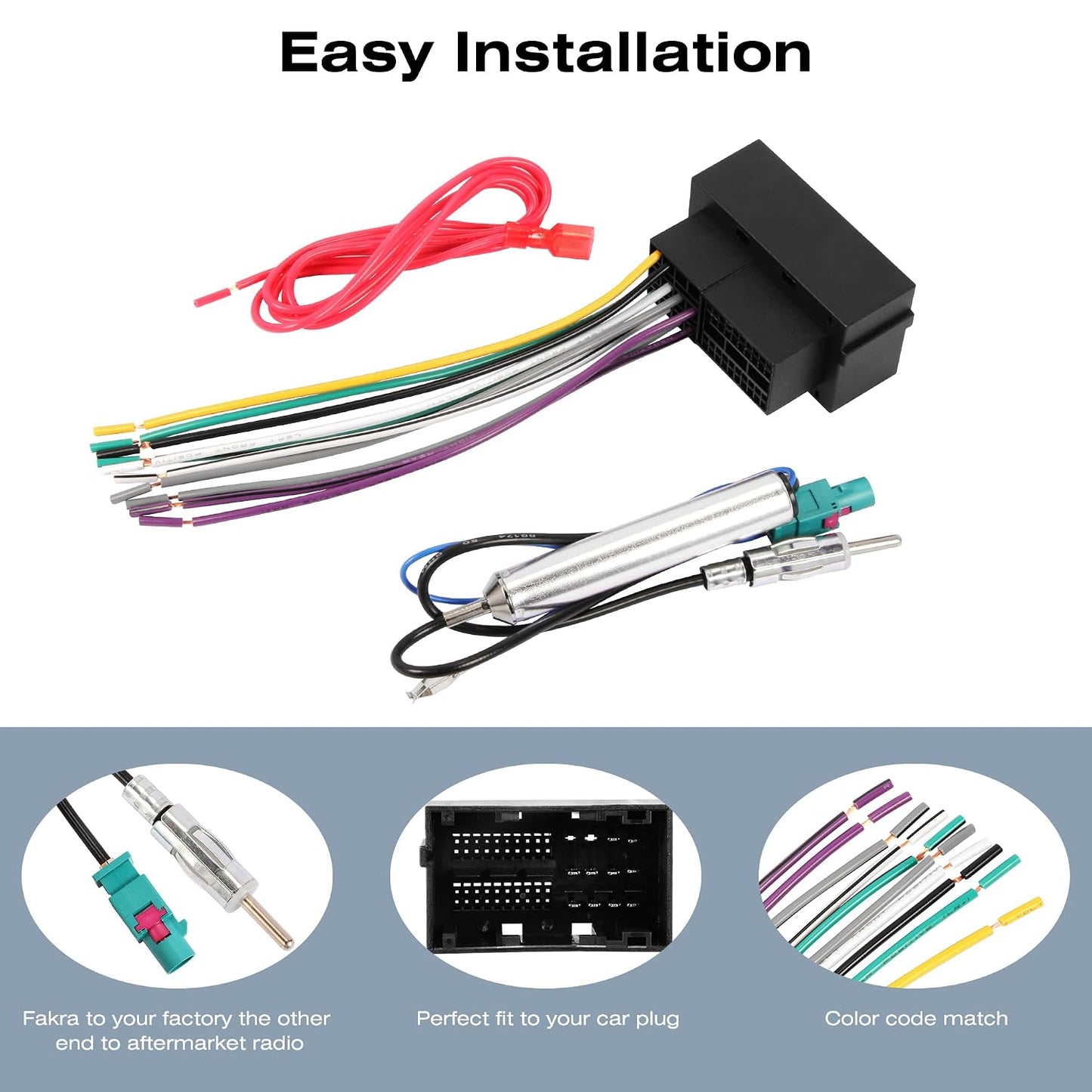 2013-up RDBS Car Radio Wiring Harness, Stereo Wire Harness and Antenna Adapter Combo kit to Connect an Aftermarket