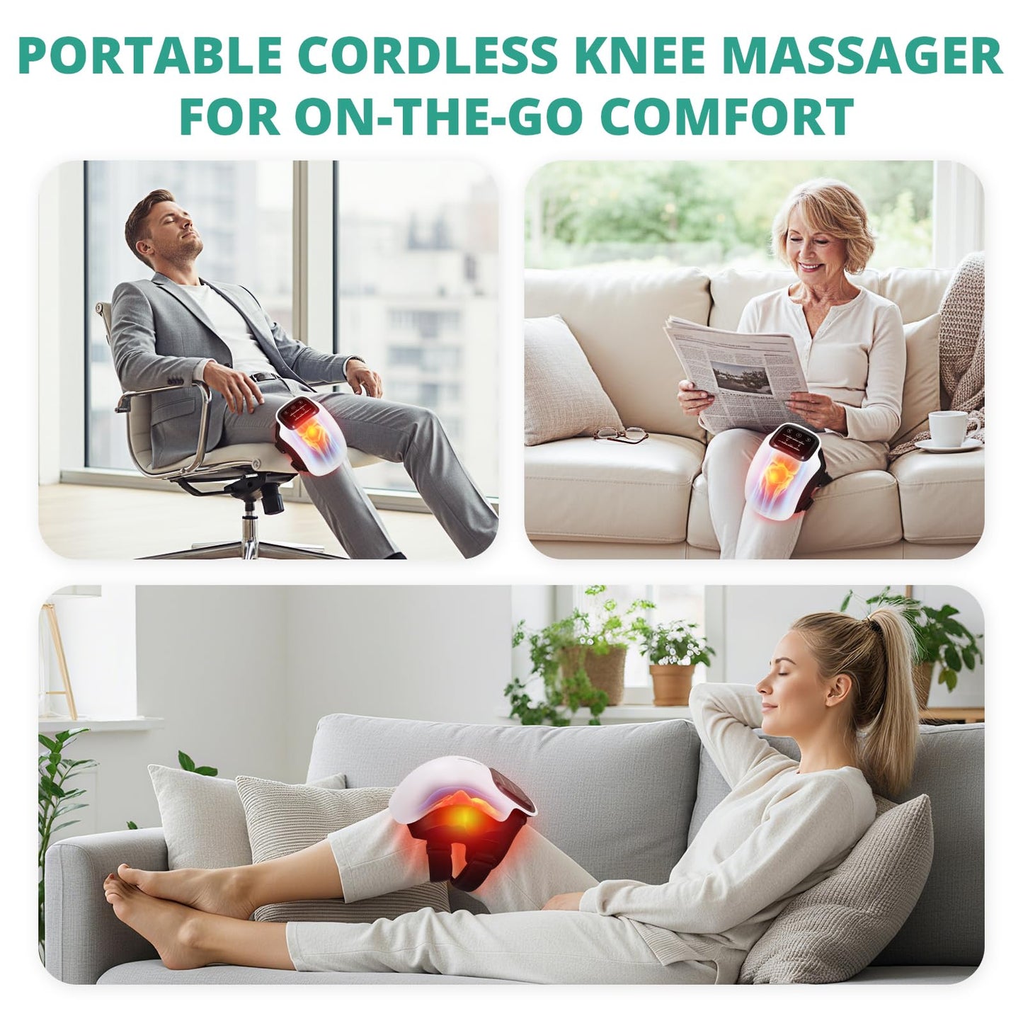 Medcursor Knee Massager, Cordless Heated Knee Massager with 3 Heating Levels, 3 Vibration Modes, LED Screen & Adjustable Straps, Massage with Heat for Relief