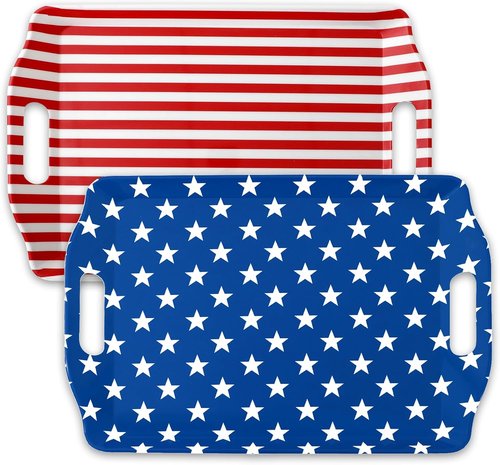 FYSUIMU Patriotic Serving Trays - 4 Pcs American Flag Design | 10 x 15 In for 4th of July Celebrations