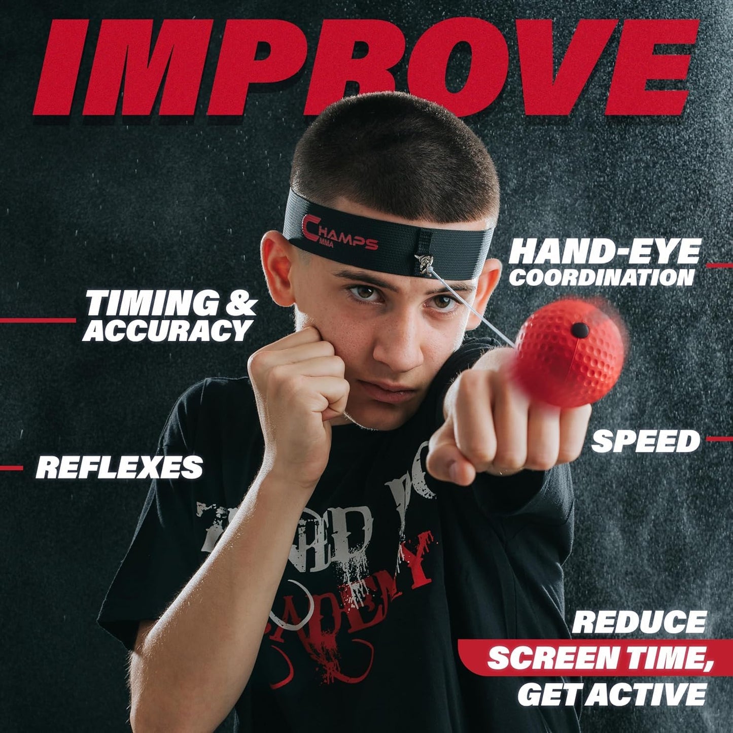 Champs MMA Boxing Reflex Ball Set with Punch Counter App– 4 Box Balls with Varying Weights, 2 Headbands and 4 Spare Strings to Improve Speed, Hand-Eye Coordination for Men, Reaction Ball Gift