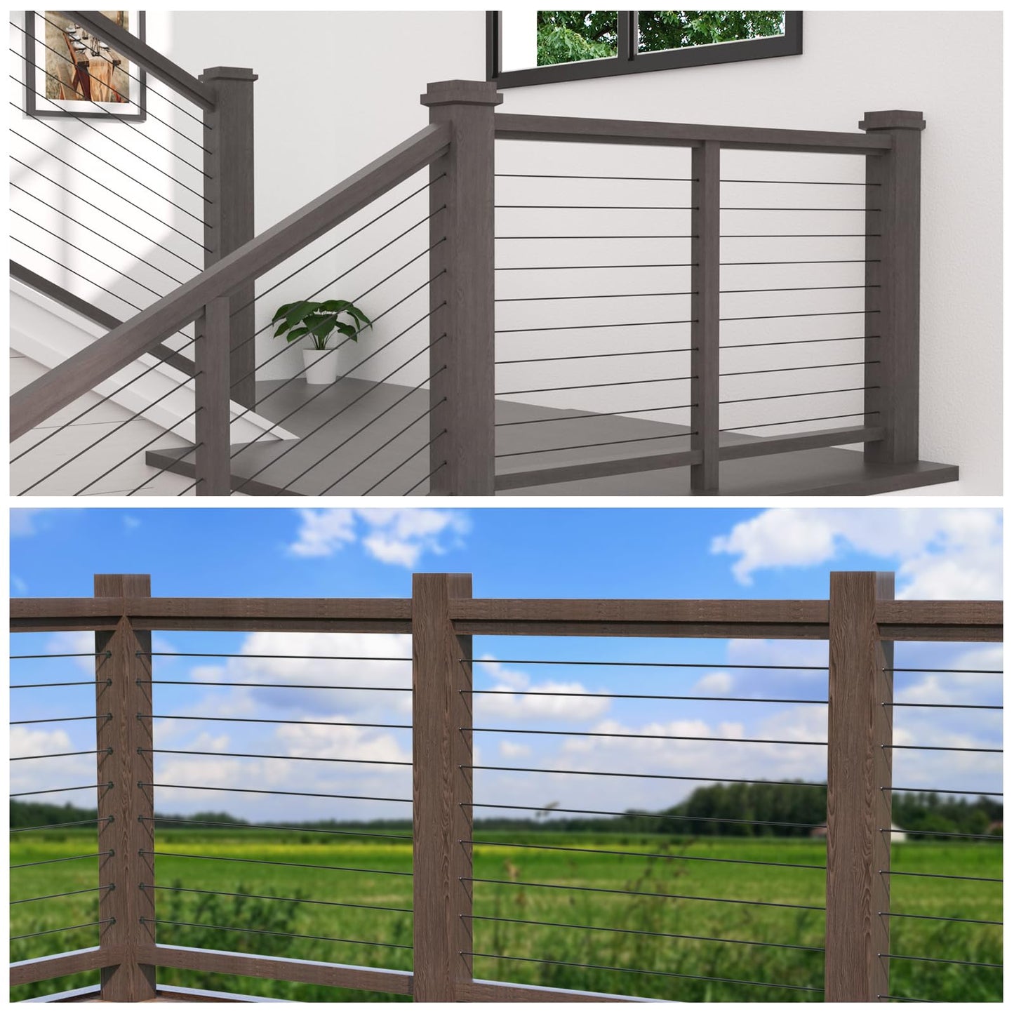 Muzata 100 Pack 1/8" Black Cable Railing Protector Sleeves T316 Stainless Steel Protective Sleeves Deck Cable Railing Hardware Kit for Wood Posts CR13