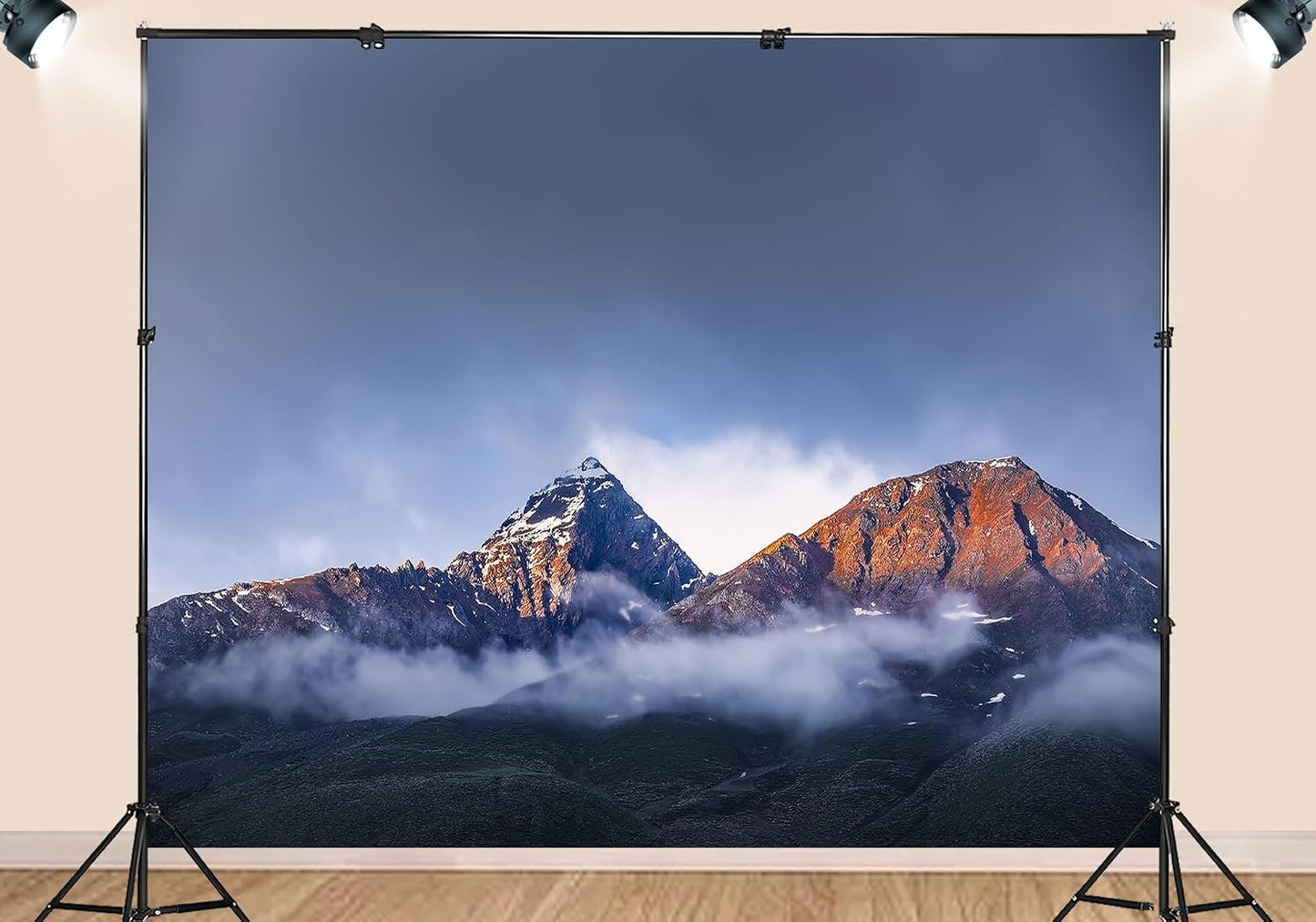 SHDASMIL 10X8ft Sunset Fabric Misty Mountain Peak Backdrop Alpine Landscape Background Nature Photography Party