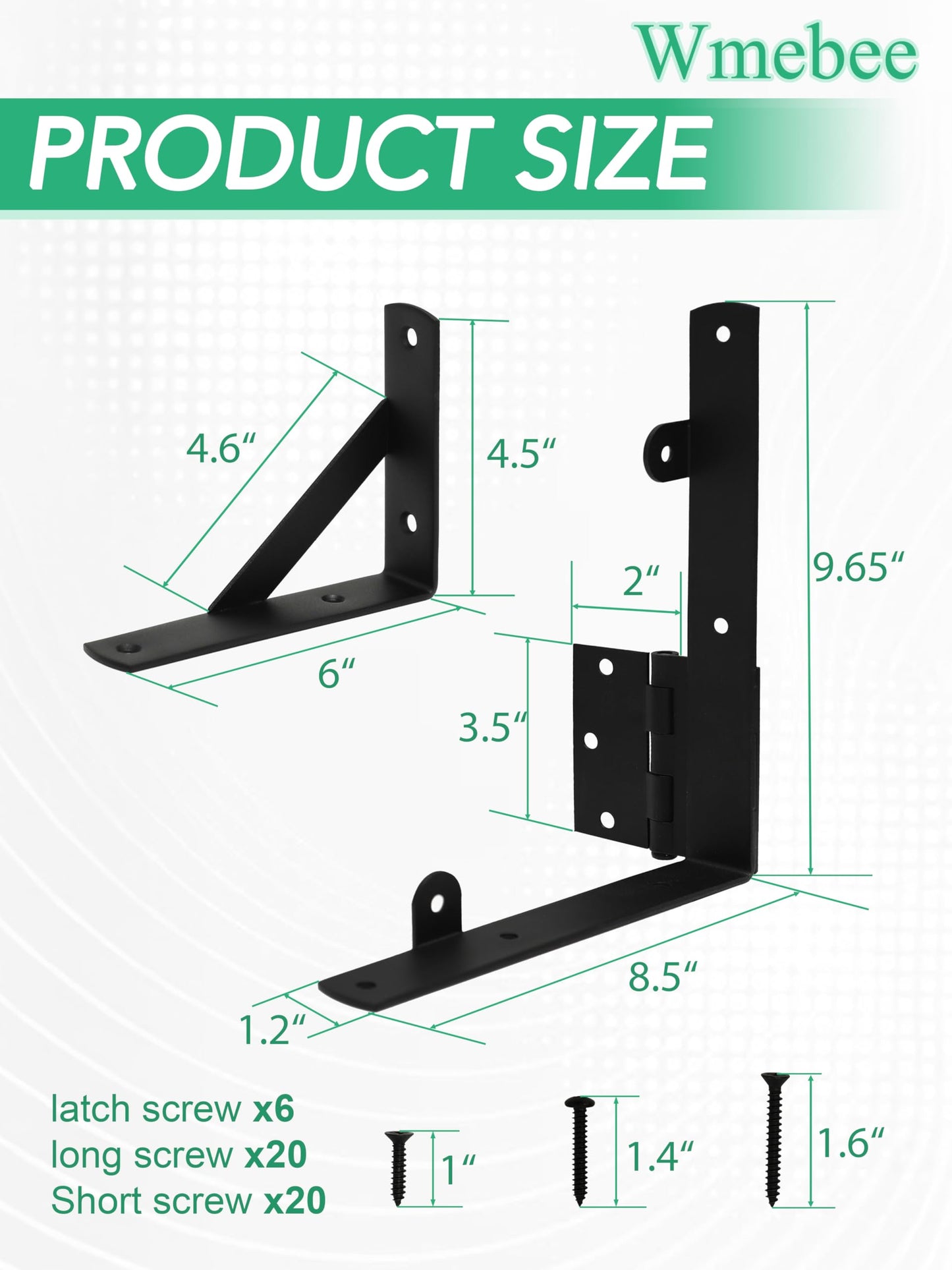 Wmebee Anti Sag Gate Kit, Fence Gate Kit Gate Hardware,Heavy Duty No Sag Anti Twist Gate Frame Corner Brace Bracket with Self-Locking Gate Latch for Wooden Fence Gate (1 Door Set)