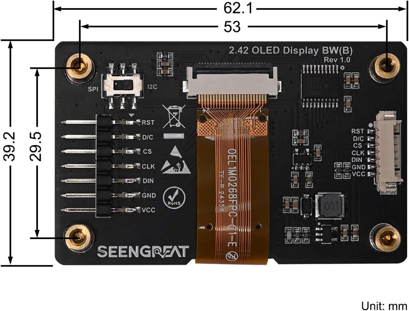 xicoolee 2.42inch 128x64 SPI/I2C Communication, SSD1309 OLED Display Module - Resolution, Compatible with Raspberry Pi