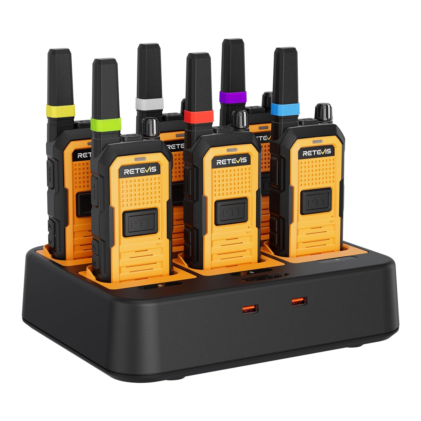 Retevis RB48A Industrial Waterproof Walkie Talkies Long Range, Heavy Duty FRS Two Way Radios Rechargeable, IP67, Large PTT, Noise Reduction, 1000mW Speaker, 23-Hour, with Gang Charger(6 Pack)