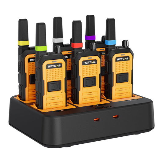 Retevis RB48A Industrial Waterproof Walkie Talkies Long Range, Heavy Duty FRS Two Way Radios Rechargeable, IP67, Large PTT, Noise Reduction, 1000mW Speaker, 23-Hour, with Gang Charger(6 Pack)