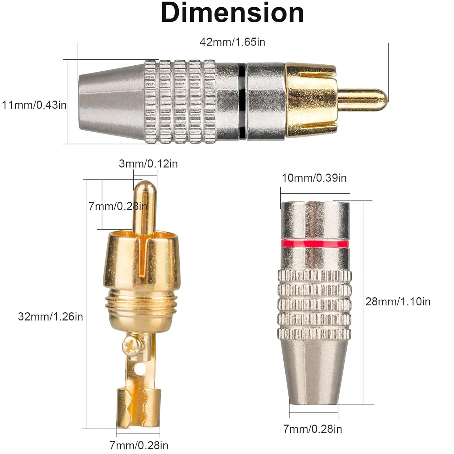 Elechood 20Pack RCA Male Plug Solder, Gold Audio Video Cable Adapter Connector for Speaker Wire Wall Plate Home Theater