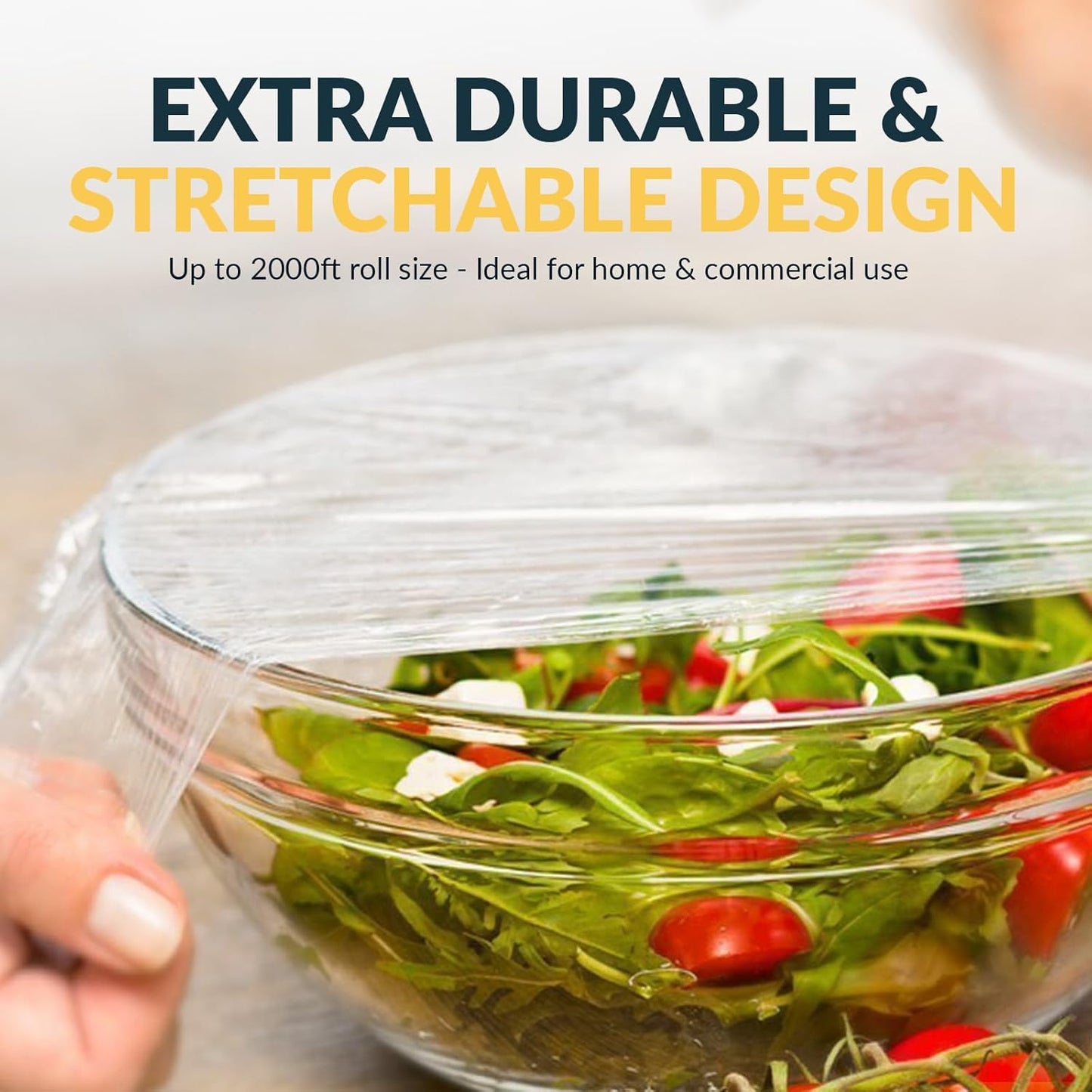 PAMI Plastic Food Wrap - 18 Inch Wide x 2000ft Clear BPA-Free Cling Wrap with Dispenser Box | Microwave & Freezer Safe