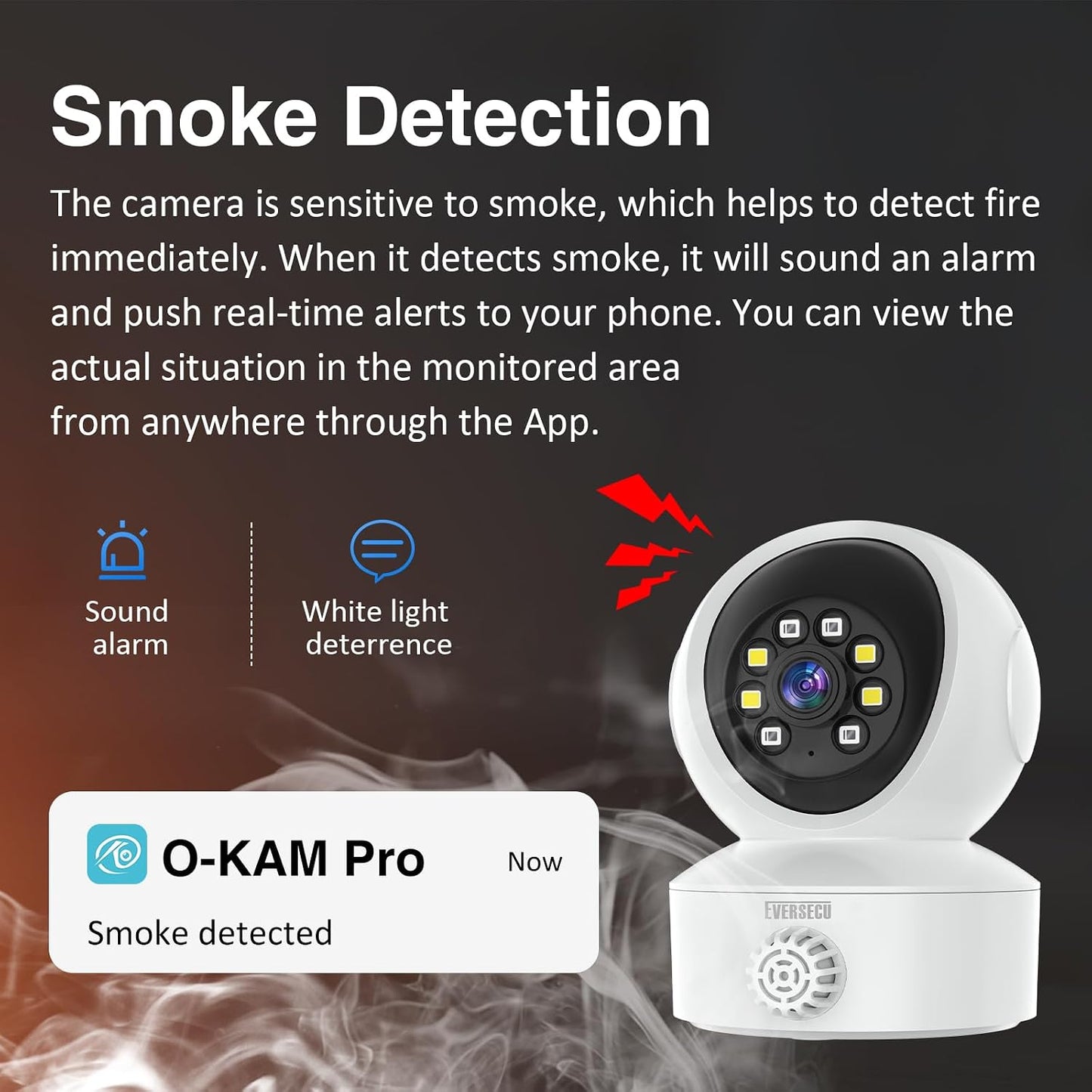 EVERSECU 2 Smoke & Gas Detection Home Security Camera with Sound Alarm & Real Time Alert, Humanoid Auto Tracking, Way