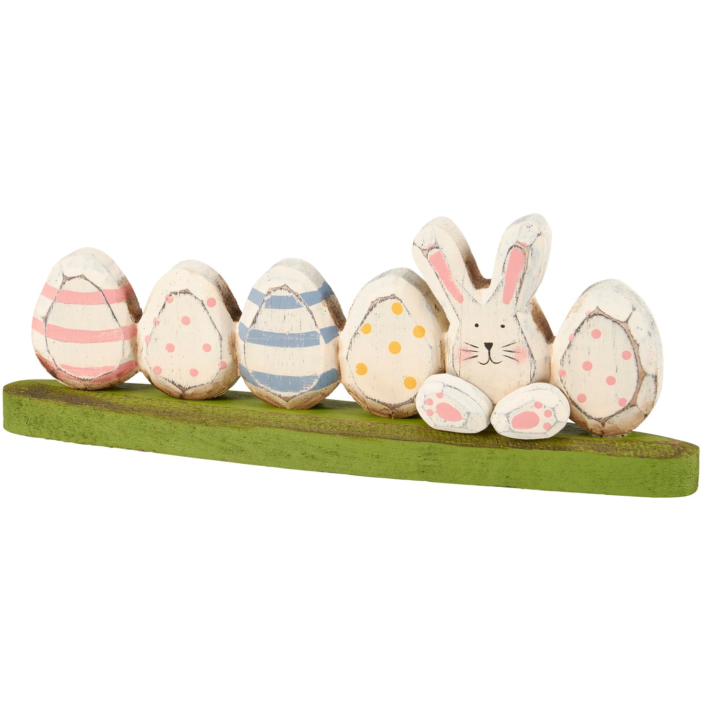 Primitives by Kathy Handmade Easter & Spring Collection Bunny & Eggs Wood Sitter and Green Grass Base