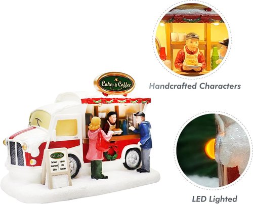 **MOMENTS IN TIME Christmas Village LED Food Truck Scene - Hand-Painted Holiday Tabletop Décor**