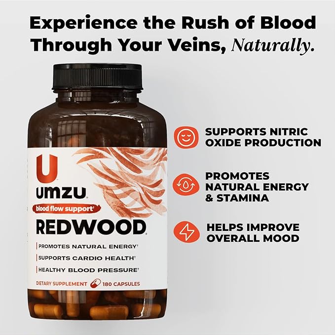UMZU Redwood Nitric Oxide Booster, 3-Month Supply ??Nitric Oxide Supplement with Vitamin C, Garlic & Horse Chestnut ??Supports Healthy Circulation, Blood Flow, Energy, Stamina and Daily Vitality