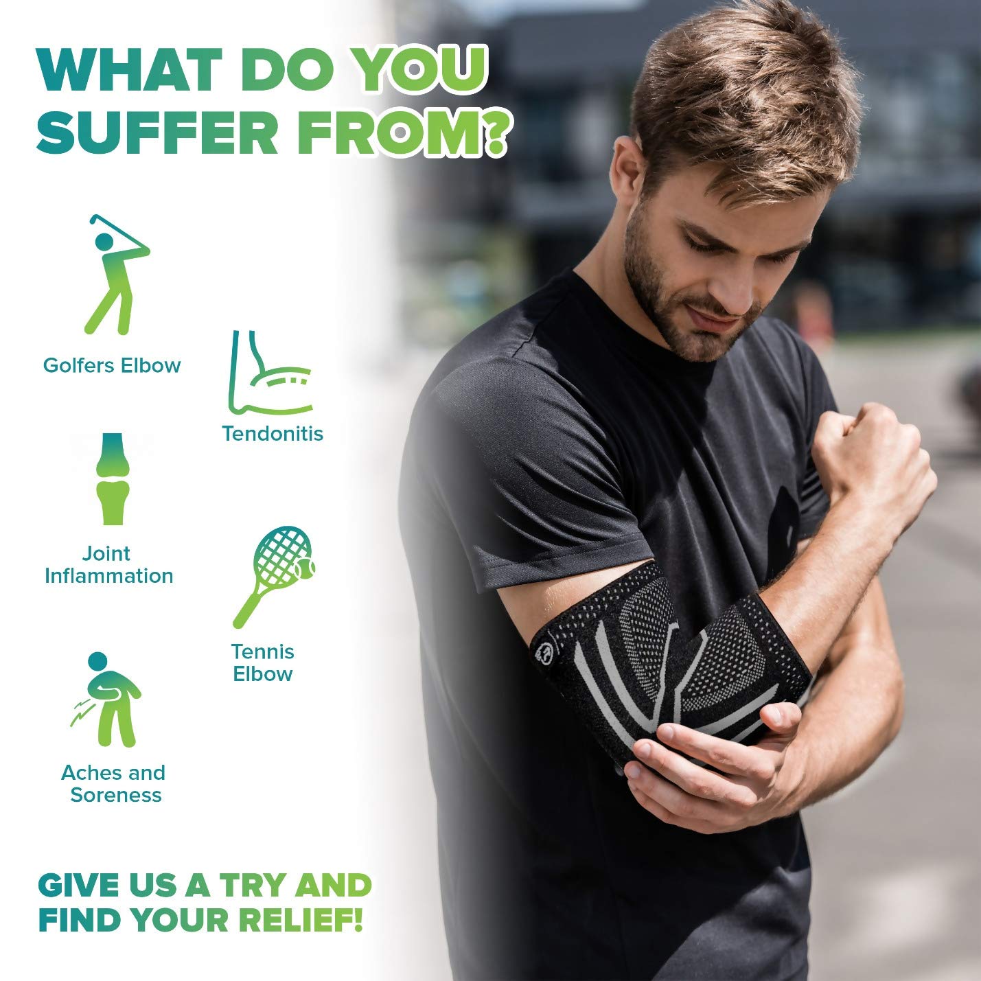 Run Forever Elbow Compression Sleeve for Men & Women | Forearm & Elbow Sleeve for Weightlifting, Workout, Exercise, Golf & Tennis | Elbow Brace for Tendonitis, Arthritis, Bursitis, & Pain Relief