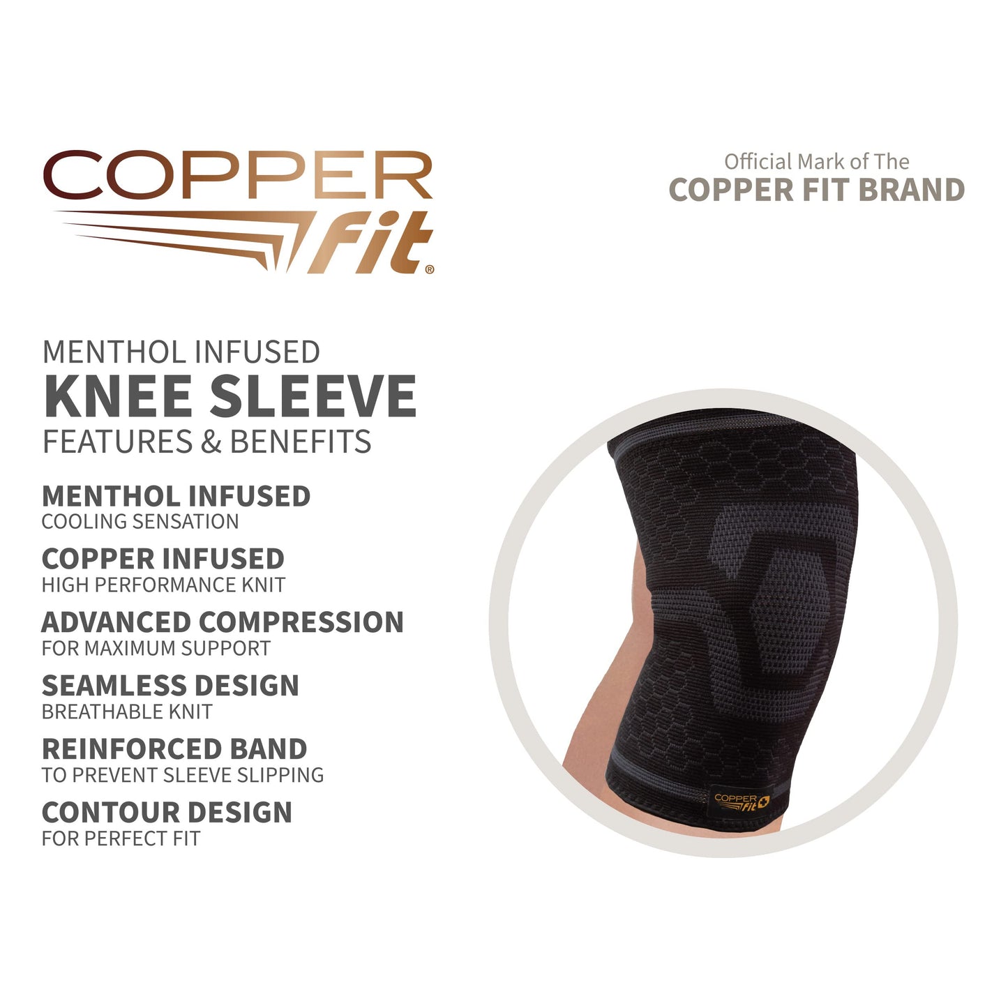 Copper Fit unisex adult ICE Sleeve, S/M Knit Compression Knee Sleeve Infused with Menthol and CoQ10 for Maximum Recovery, Black, Small /Medium US (12"-16")