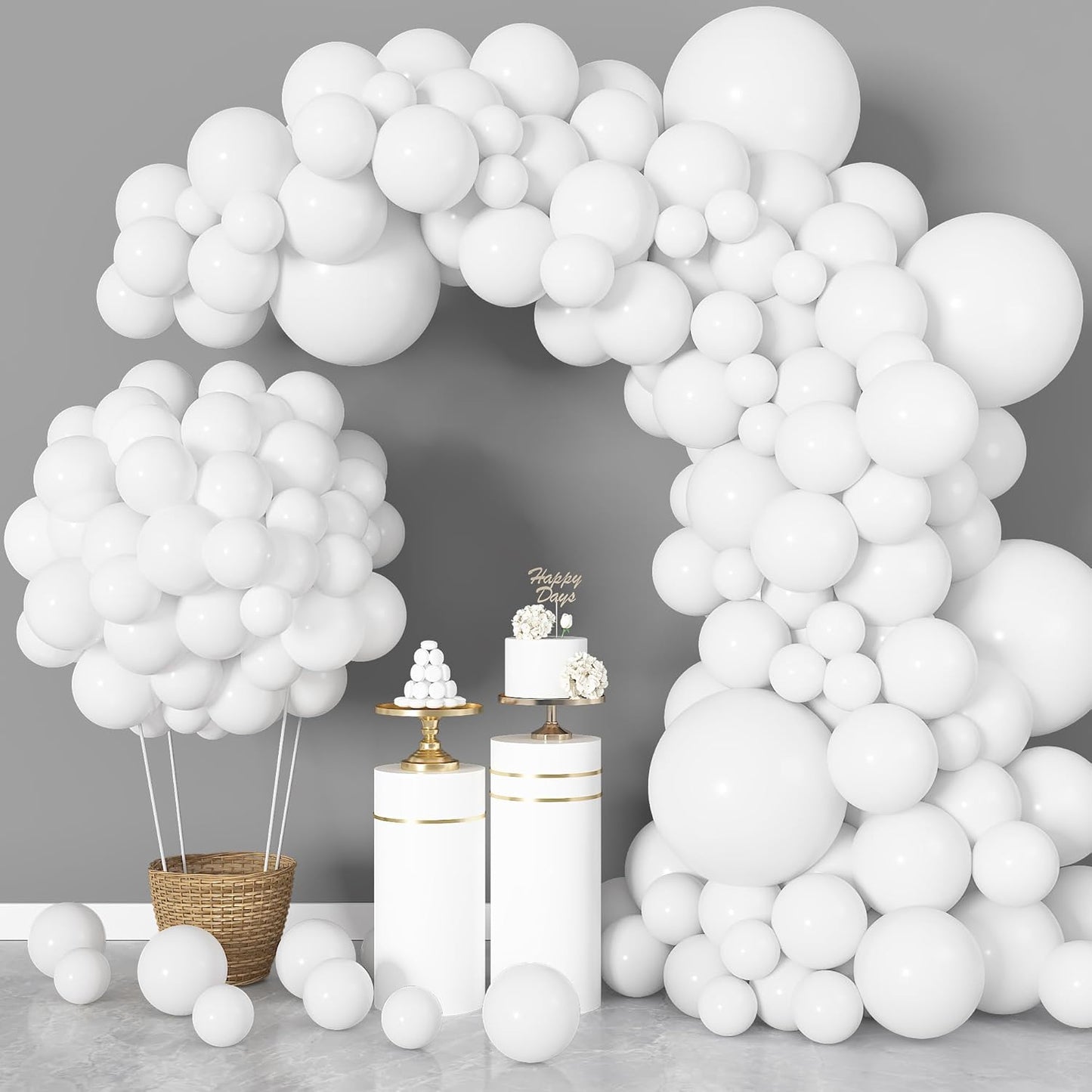 Ouddy Life White Balloon Garland Kit - 164Pcs Matte Latex Balloons in 5" to 18" Sizes for Celebrations