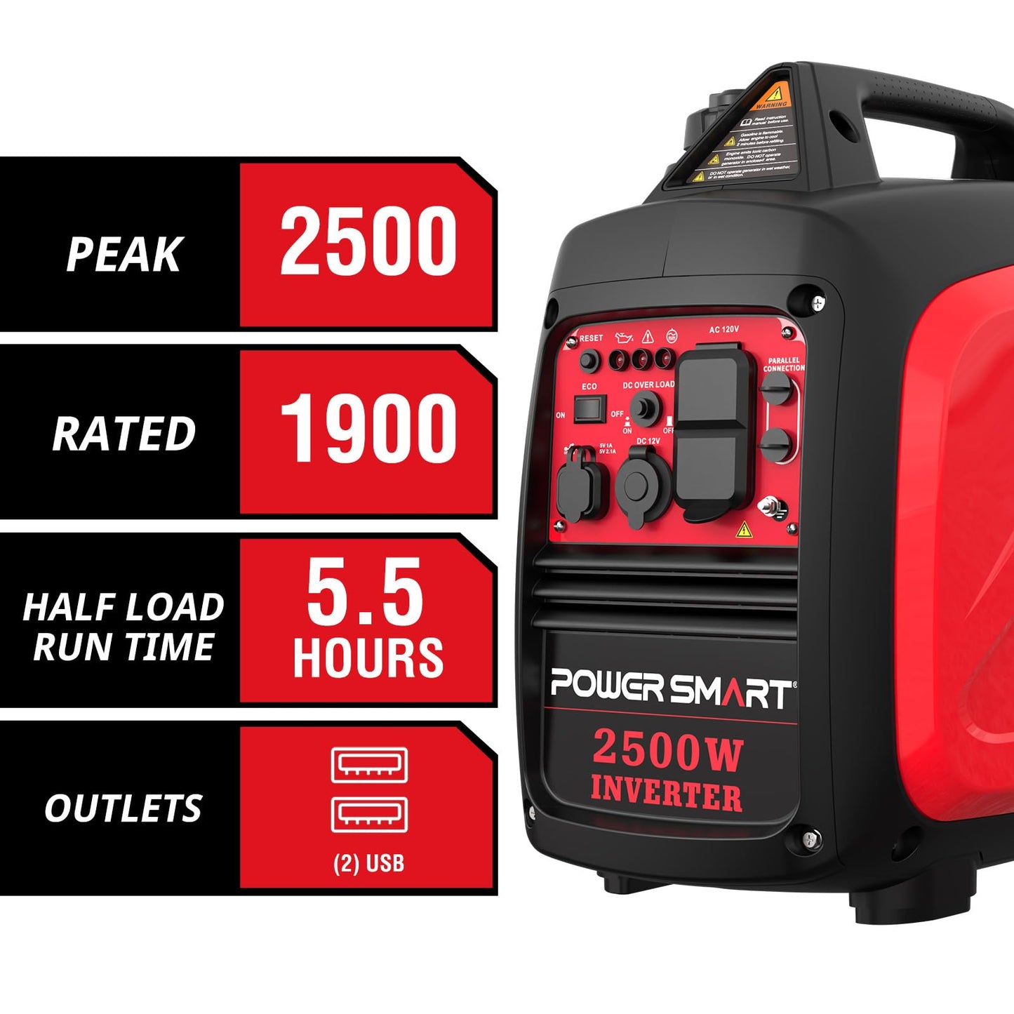 PowerSmart 2500-Watt Portable Inverter Generator Gas Powered, Quiet for Camping