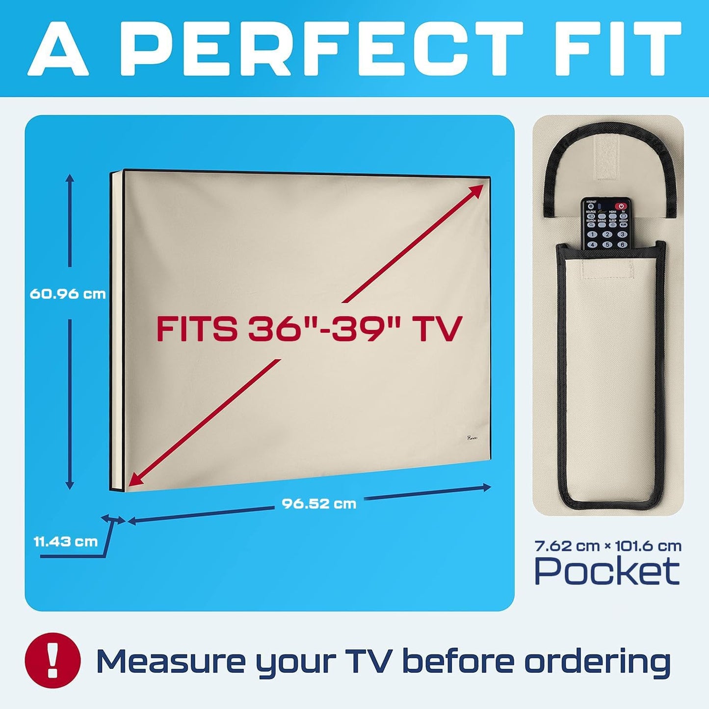 39 Inch Garnetics Outdoor TV Cover Waterproof, Weatherproof TV Enclosures with Smart Shield Screen Protectors, Ideal