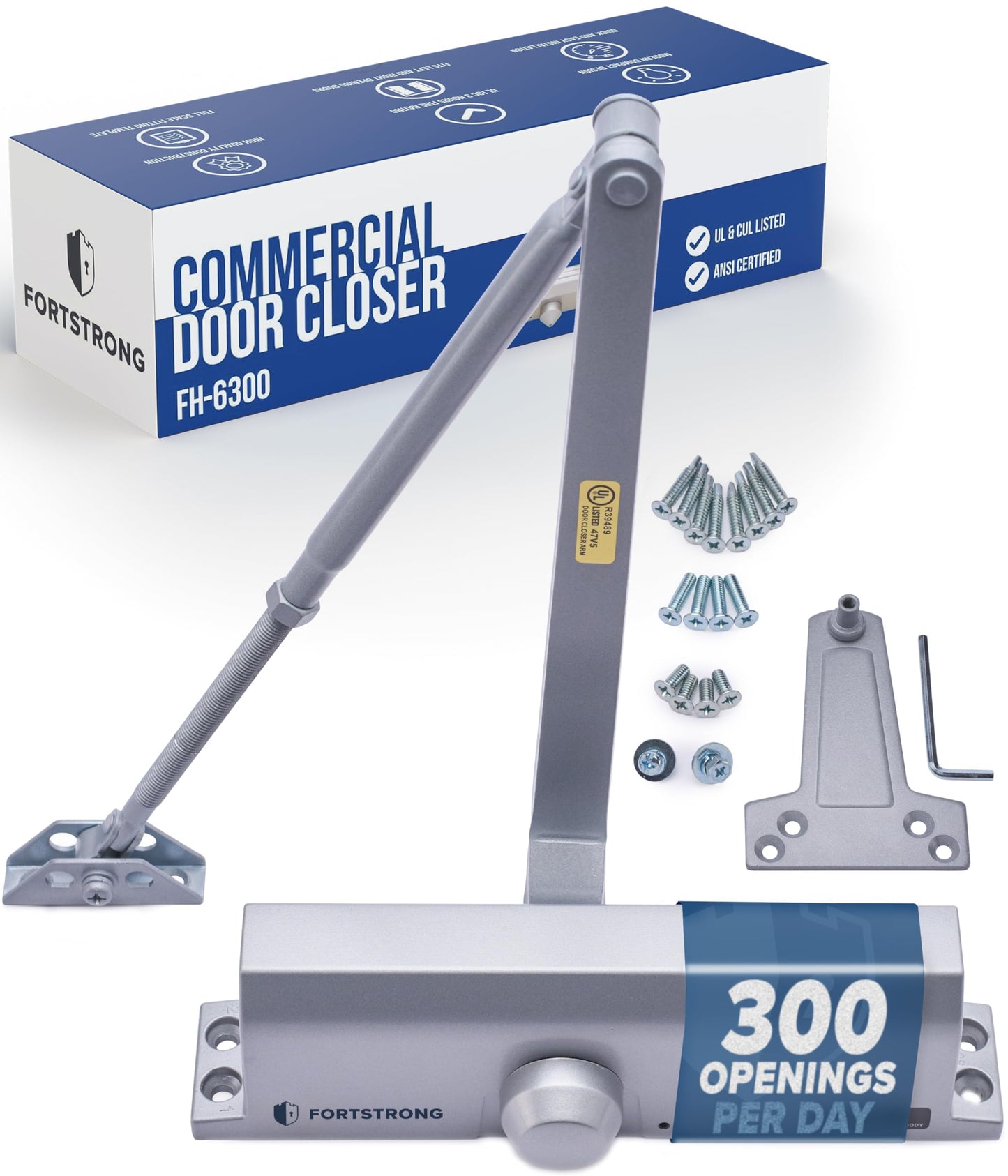 Commercial Door Closer Heavy Duty - Automatic Door Closer for Commercial Use - Grade 1 Auto Hydraulic Spring Hinge - FS-6300 UL & ADA ANSI A156.4 Grade 1 Door Closers Closure Soft Closing Arm