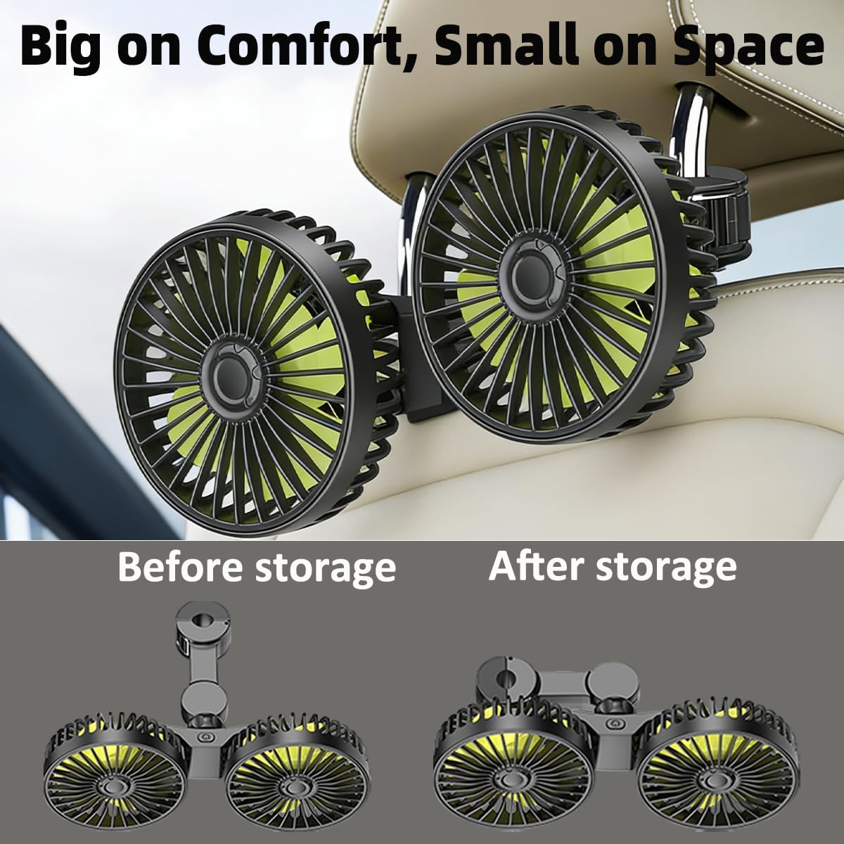 3 360 Car Fans for Backseat Kids, Car Fans Dual Head that Blow Cold Air, Cooling USB Back Seat Speed Degree Rotatable