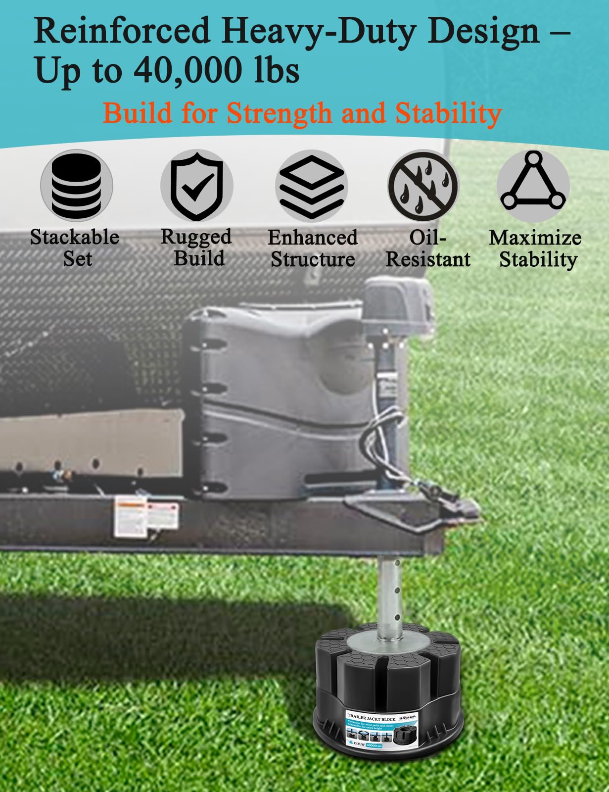 Trailer Jack Blocks Set of 4 – Basima RV Leveling Blocks, Heavy-Duty Universal-Fit Stackable 6" RV Stabilizer Blocks for 5th Wheel, Camper, Travel Trailer, and Tongue Jacks with Carrying Bag, Black