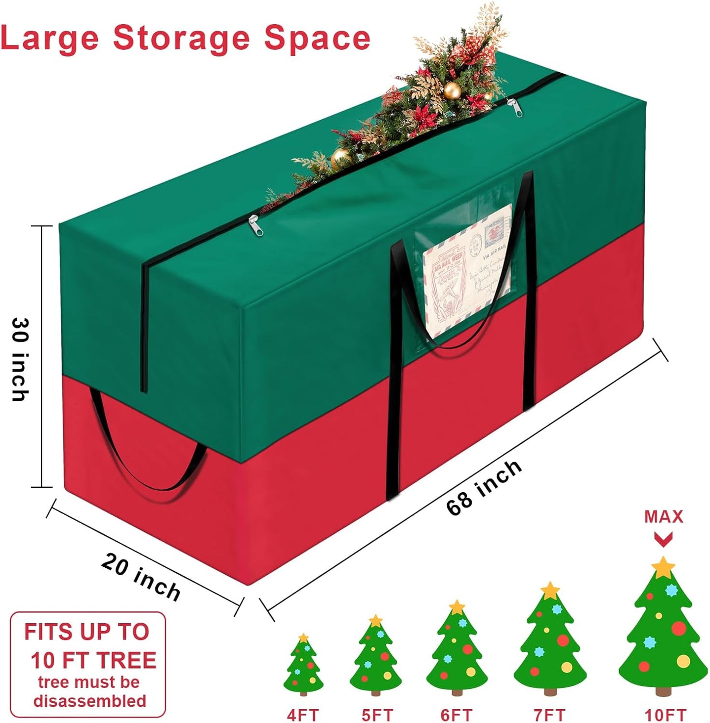 Skiennix Christmas Tree Bag - Heavy Duty 600D Oxford Material for 8 Ft Trees | Dampproof Storage with Reinforced Handles & Dual Zipper