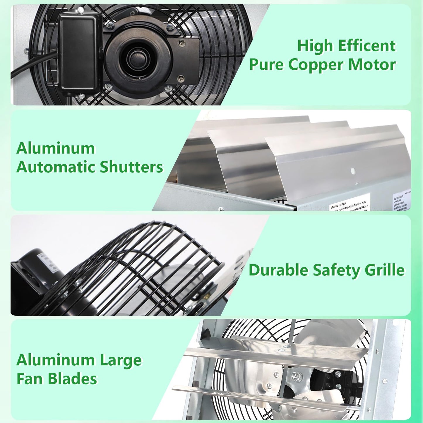Aibabcue Shutter Exhaust Fan with Thermostat & Speed Control, 1558 CFM,1665 RPM, Upgrade 14 inch Wall Mount Attic Vent Fan for Chicken Coops, Greenhouse, Gable, Barn, Garage, Shed Ventilator