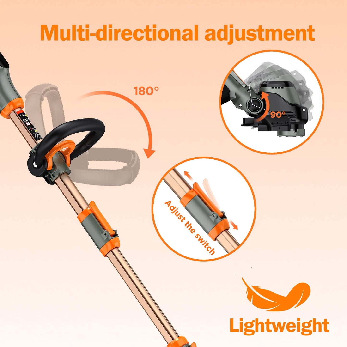 WeGofly 14" Electric Weed Wacker, 4 in 1 Cordless String Trimmer/Lawn Edger/Lawn Mower/Brush Cutter with Steel Gears, 2×21V 6.0Ah Batteries & Charger, Lightweight Grass Trimmer for Yard Garden