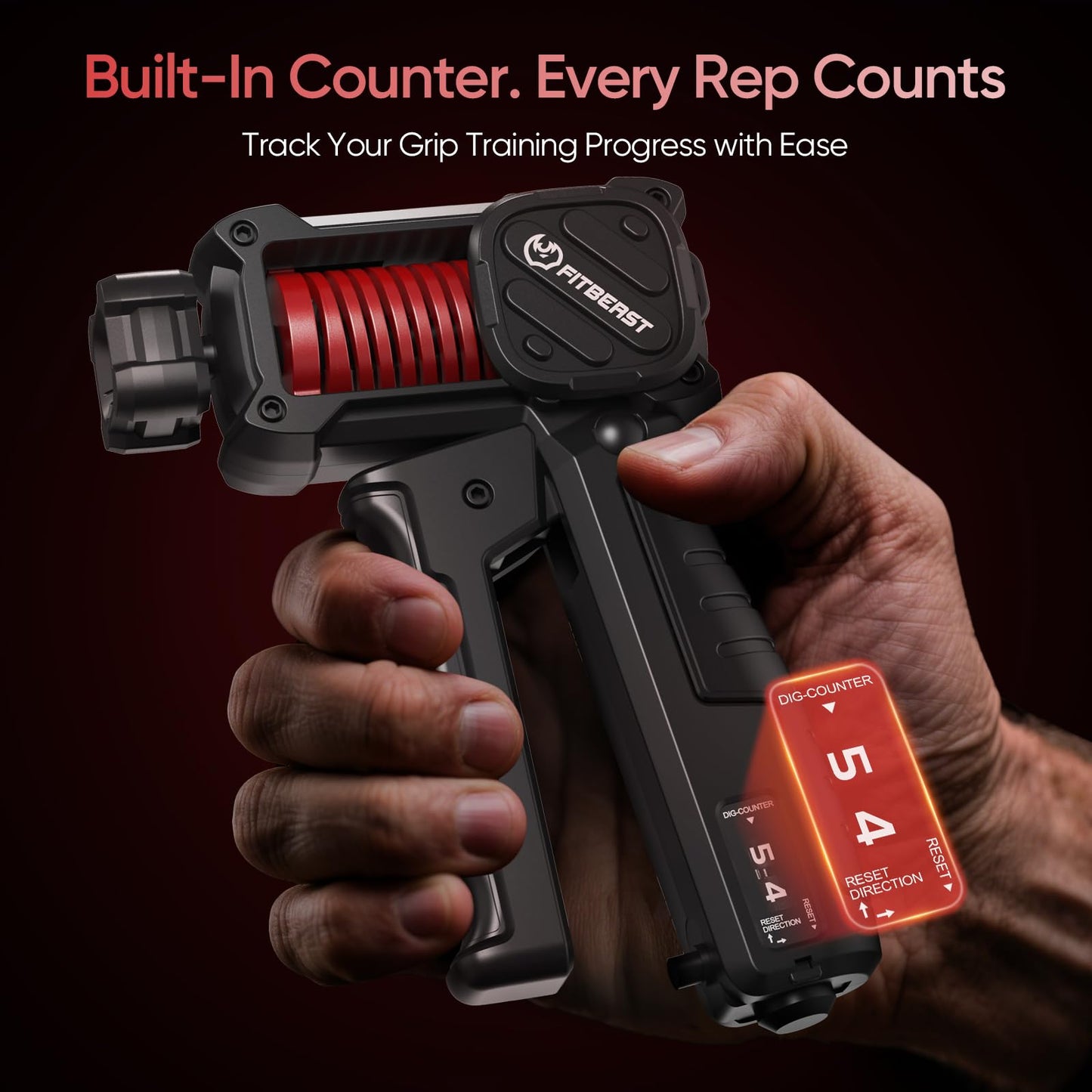 FitBeast Grip Strength Trainer with Built-In Counter, Adjustable Hand Gripper Strengthener 30–130LB, Forearm Strengthener for Office & Home Training