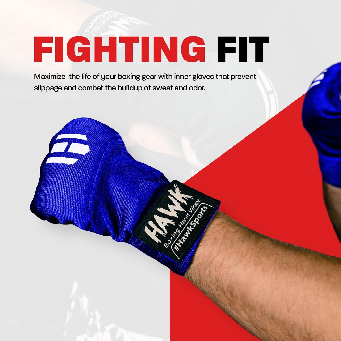 Hawk Padded Inner Gloves Training Gel Hand Wraps for Boxing Quick Wraps Men & Women Kickboxing Muay Thai MMA Bandages Fist Knuckle Wrist Protector Handwraps (Pair) (Blue, L/XL) - MMA Glove