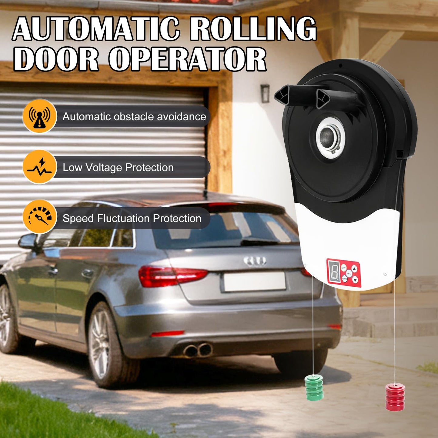 Automatic Roll Up Door Opener, 110V 100W Commercial Rolling Opener Commerial Garage Roller Door Opener with 2 Powerful 1000N Motor with 2 Remotes for Garage Warehouse Store Barn Farm (White)