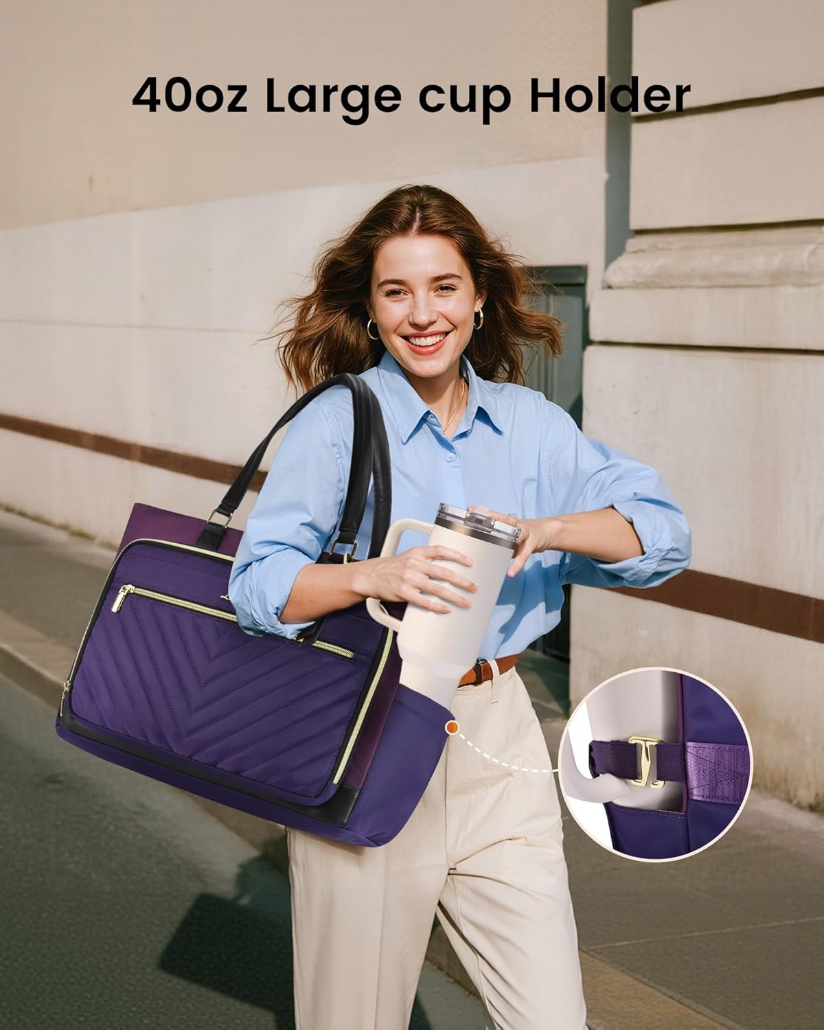 LOVEVOOK 15.6 Inch Laptop Tote Bag for Women, Work Bag for Teacher with Large Cup Holder, Quilted Diaper Bag