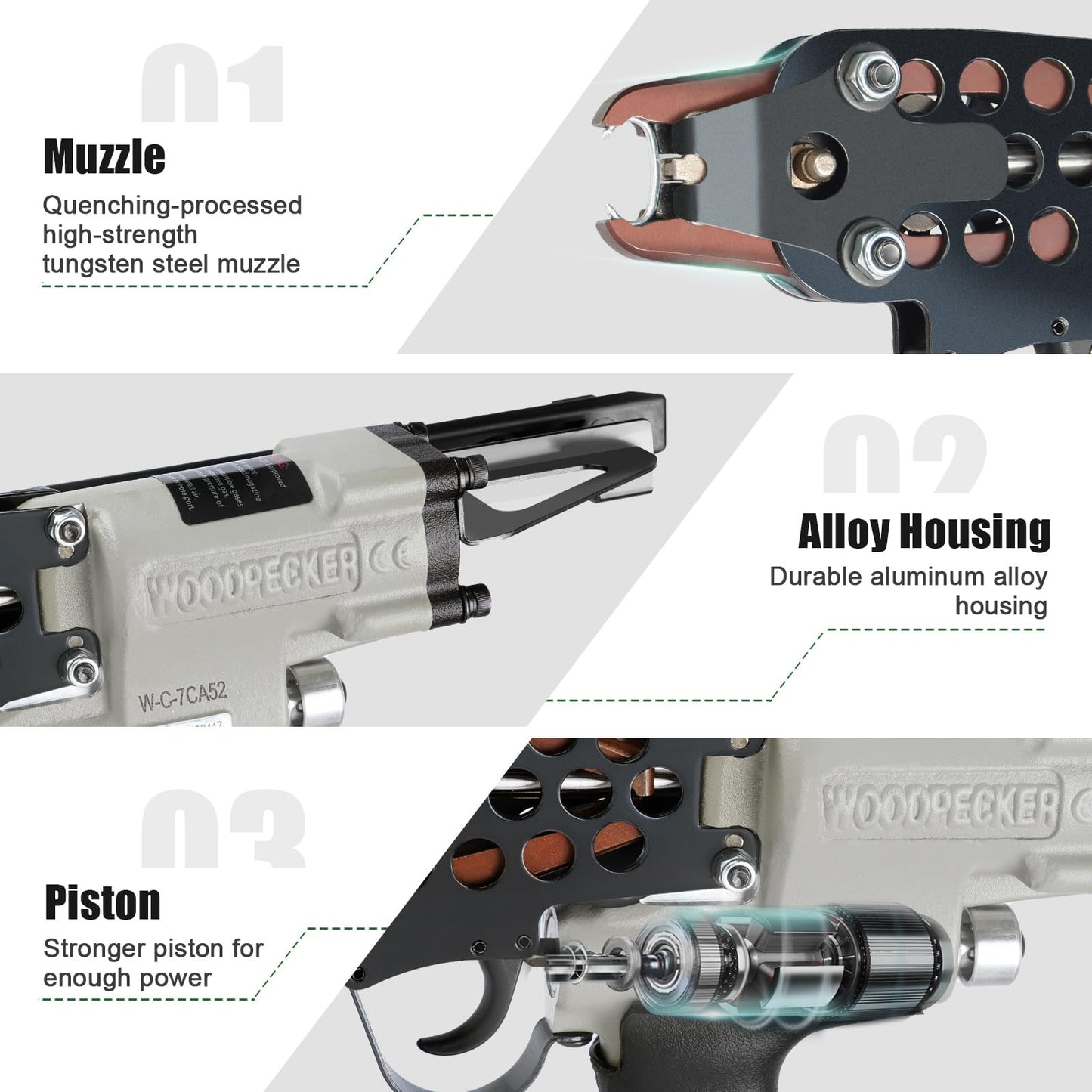 Woodpecker C-7CA 15 Gauge Pneumatic Hog Ring Gun Kit, 3/4" Crown Air Hog Ring Pliers, with1000PCS Hog Ring Staples for Cages, Fencing, Car Seats & Mattress (4.8-7mm Closure)