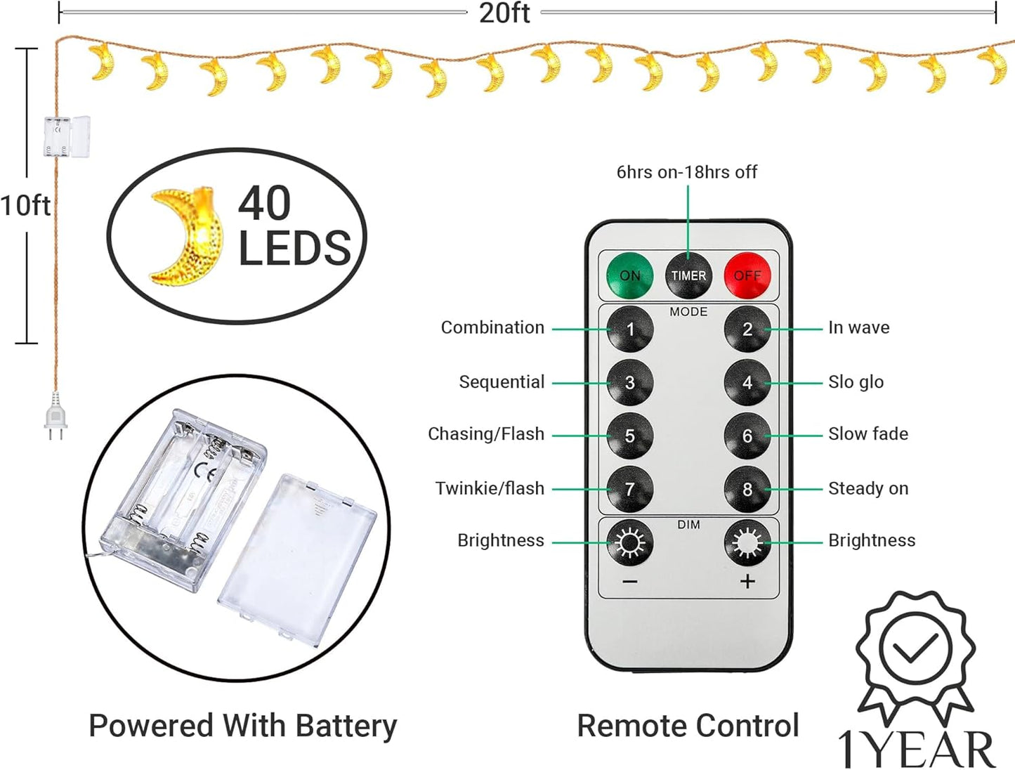 OLEEK Ramadan Lights - 20 ft Decorative LED String Lights for Home | Perfect Ramadan Gifts for Kids