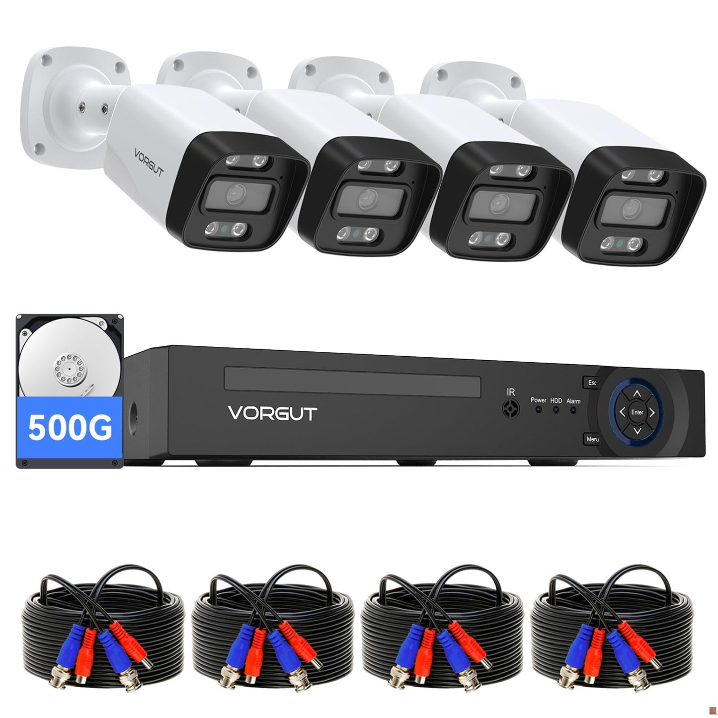 VORGUT Wired Security Camera System, 8 Channel 5MP Lite CCTV Surveillance DVR Kit with 4 x 3MP Home AHD Security Camera Outdoor, IP66 Waterproof Metal Shell, Remote Access, Smart Detection,500G HDD