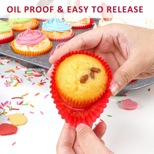 Caperci Red Cupcake Muffin Liners - 500-Count, Food Grade & Grease-Proof Baking Cups