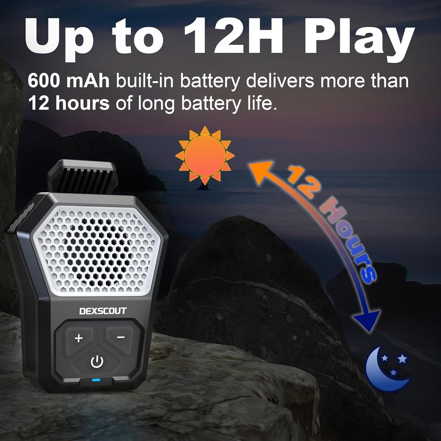 DexScout 12H Wearable Bluetooth Speaker, Portable Wireless Clip-on Mini Water-Resistant Speaker, Playtime, Built