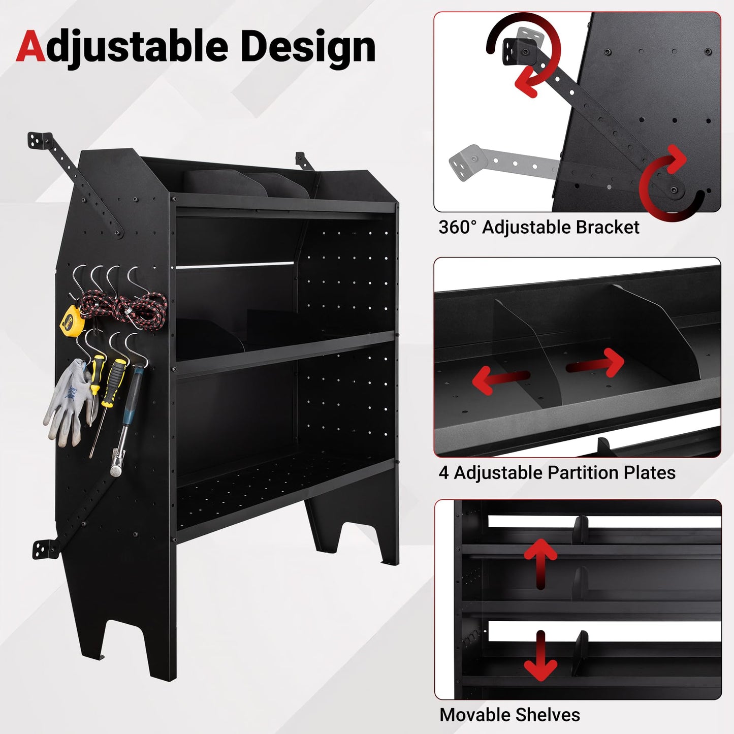 Eastrexon Van Shelving w/ 900LBS Capacity, Heavy-Duty Steel Cargo Storage System, Universal Fit Low/Mid/High Roof Ford Transit/RAM ProMaster/Chevy Express/Nissan NV/Sprinter, 32" W x 46" H x 13" D