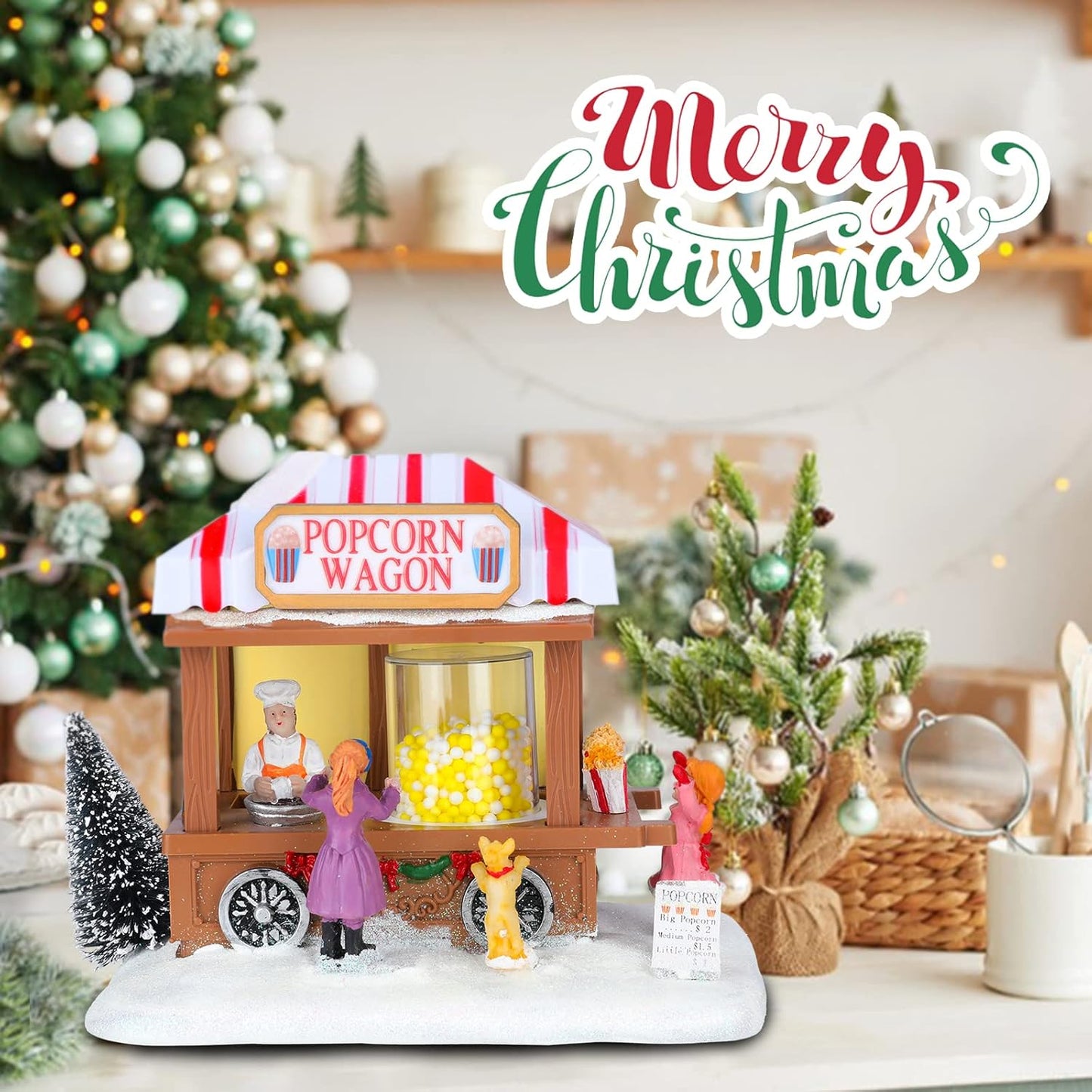 Regine Switzerland Christmas Village Houses - Popcorn House with LED Light & Music | Indoor Xmas Decor