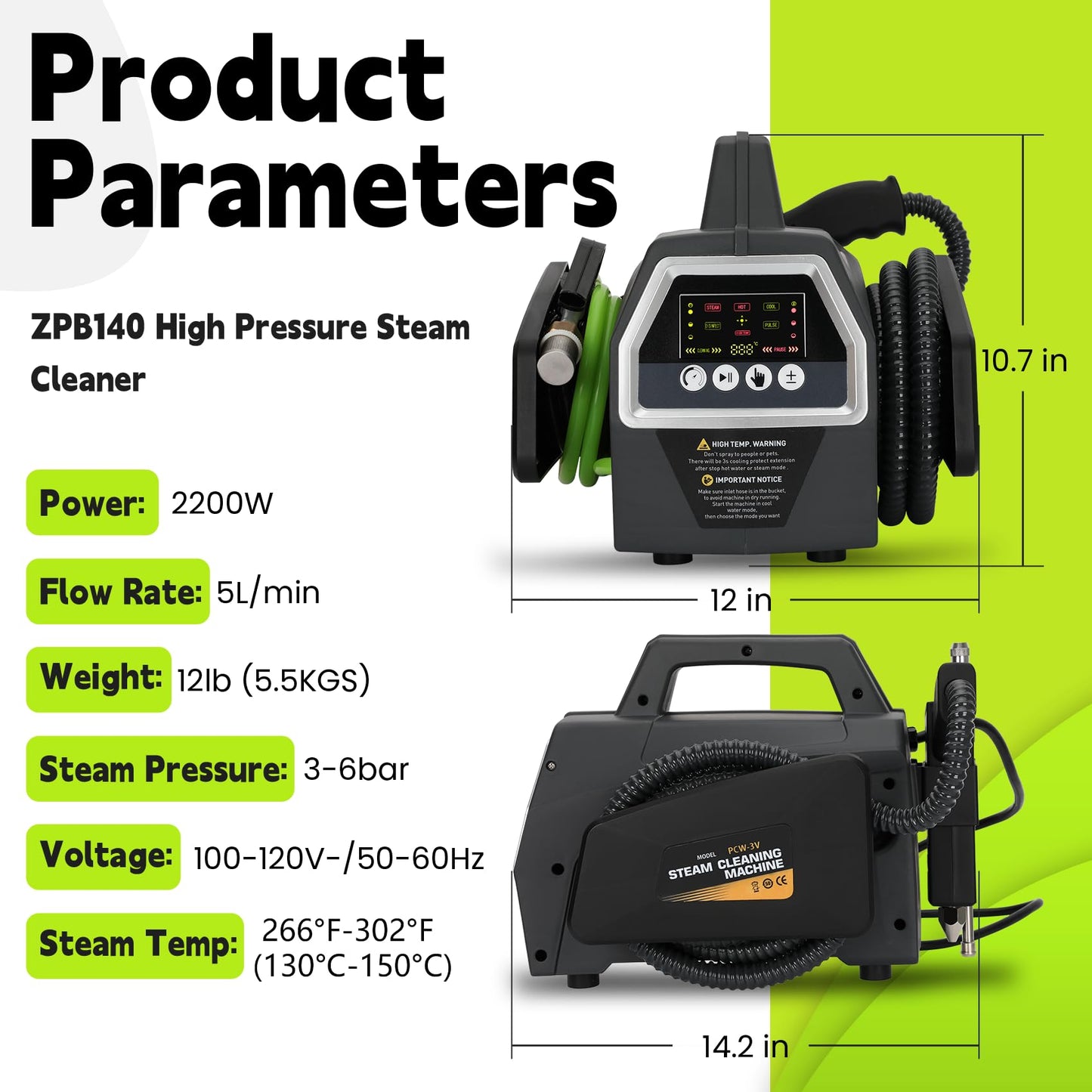 2200W High Pressure Steam Cleaner, Portable Steamer for Cleaning, 5 Cleaning Modes, 30s Fast Heating, 120V, Multi-Purpose Steam Cleaner for Home, HVAC, Grout, Car Detailing, Floor, Upholstery