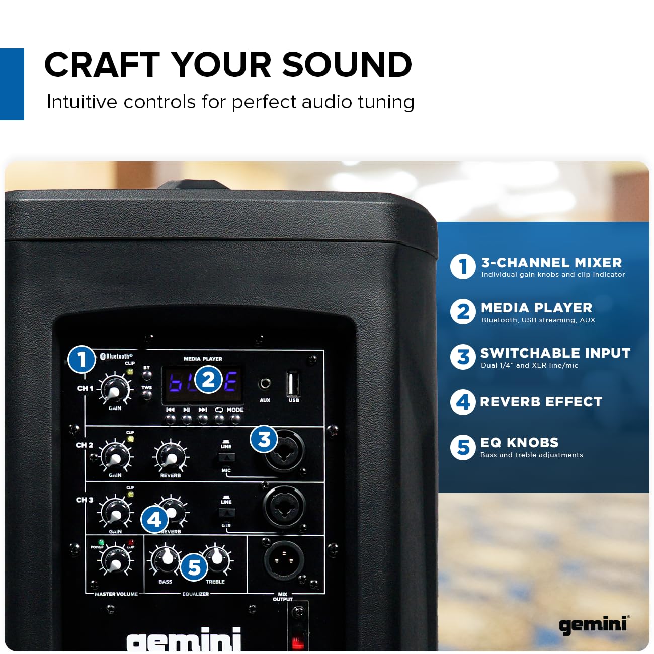Gemini Battery Powered PA System - Wireless Line Array Speakers with Subwoofer, 185W Column Array, Built-in Mixer, 8 Hour Battery, DJ Karaoke Outdoor Events (WPX-2000TOGO)