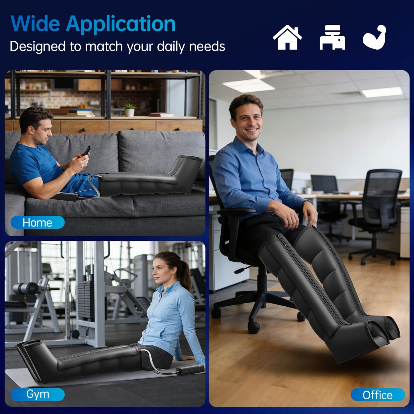 Ceyodo Air Leg Compression Massager Pro with Heat for Circulation and Pain Relief, Leg Recovery Compression System for Fast Recovery of Foot, Calf and Thigh, Relieve Edema, Reduce Muscle Fatigue
