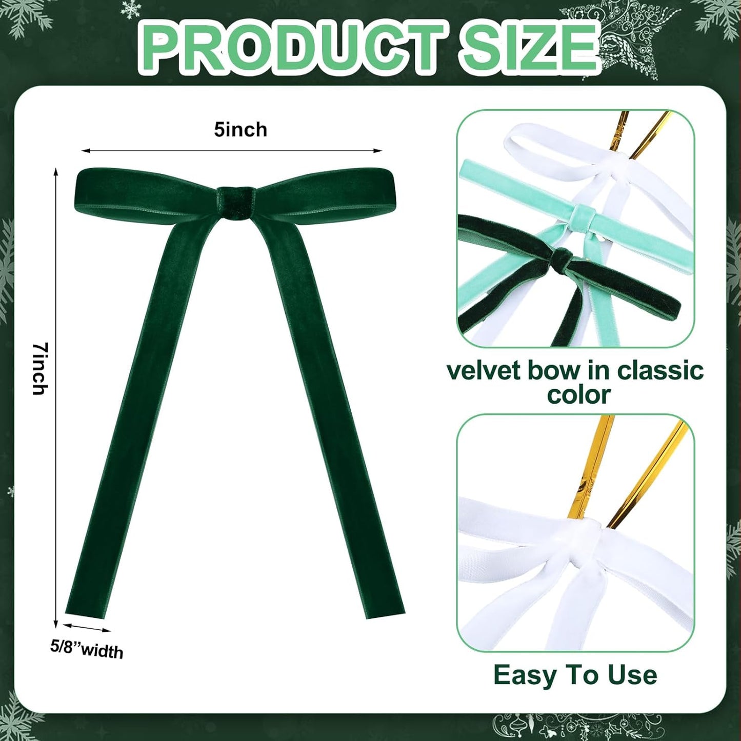 Skiennix 24 Pcs Velvet Bows - Vintage Ribbon Bows for Christmas Tree & Crafts | Dark Green, Beige, Sage Green (5 x 7 Inch)
