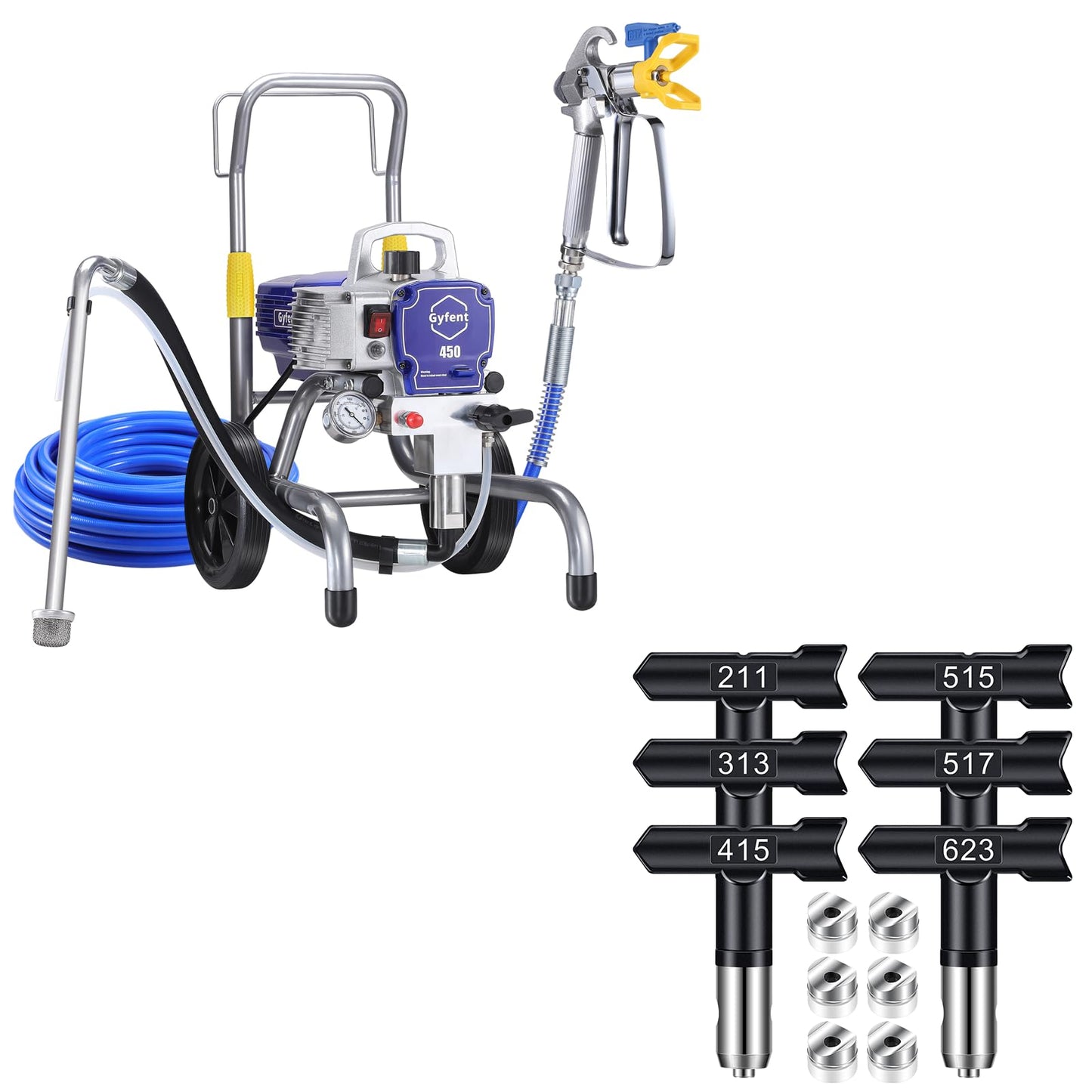 450 Airless Paint Sprayer with 10Pcs Nozzle, 0.47GPM Paint Sprayer for Home Interior 3300psi 900W High Efficiency Airless Sprayer with Low Overspray for House Painting Townhouse