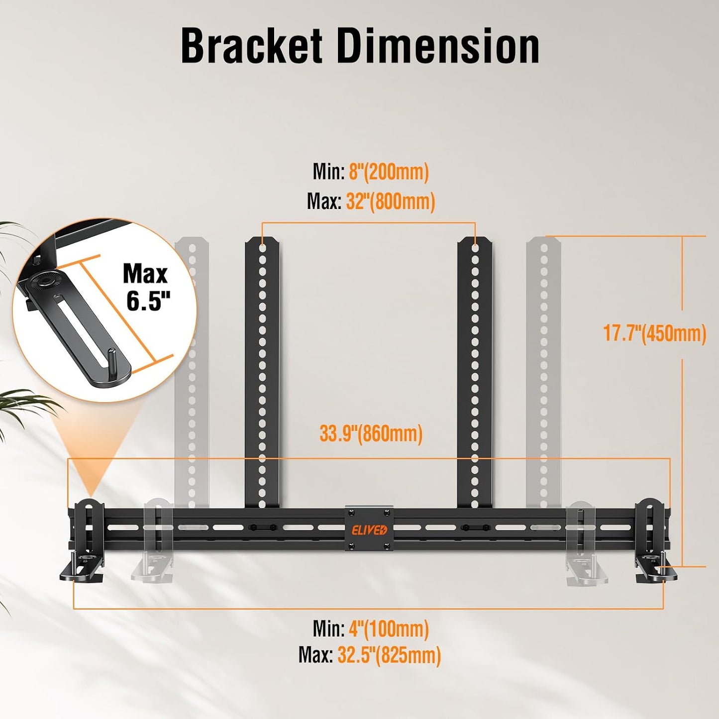 ELIVED 6.5" 17.7" 15 Lbs, YD5011 Soundbar Mount Under TV, Sound Bar TV Mounting Bracket with Holders Swivel to fit