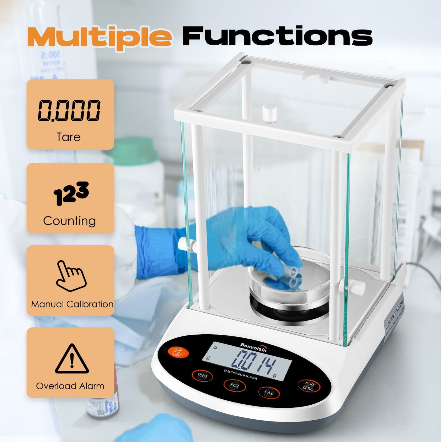 Bonvoisin Analytical Balance 500gx1mg Precision Lab Scale Digital Electronic Scale 1mg Laboratory Analytical Scale LCD Display Scientific Scale with Windshield (500g, 0.001g)