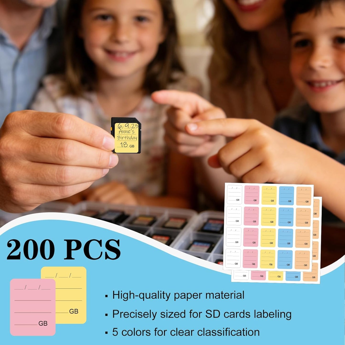 YEWROXY 200PCS Writable(0.98"x0.78") SD Card Labels, Stick-On Camera Memory Card Labels for Photographers,Multi-Color