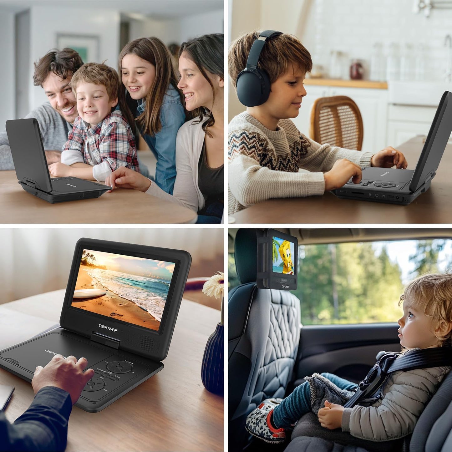 DBPOWER 11.5" 5-Hour 9" 1.8 Portable DVD Player, Built-in Rechargeable Battery, Swivel Screen, Support CD/DVD/SD