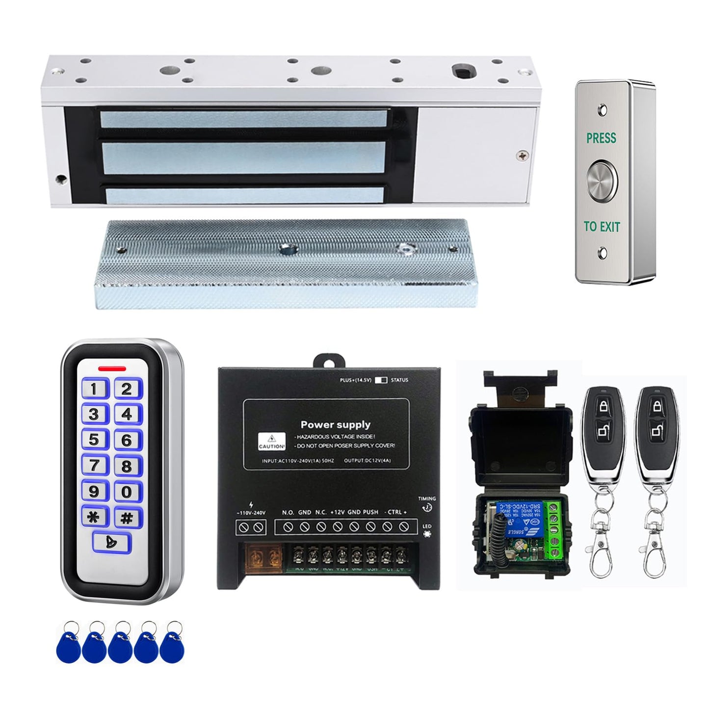 Door Access Control System Kit, Stainless Steel IP68 Waterproof Keypad Door Entry System with (500KG) 1200lbs Magnetic Lock, 2 Remote Controls, Supports Password & 13.56MHz IC Card